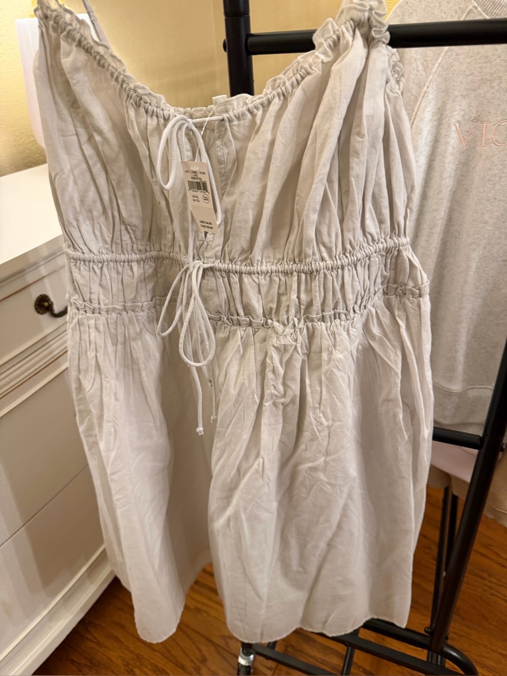NWT Aerie Women Light Gray Smocked Cotton Chemise Dress SZ XL